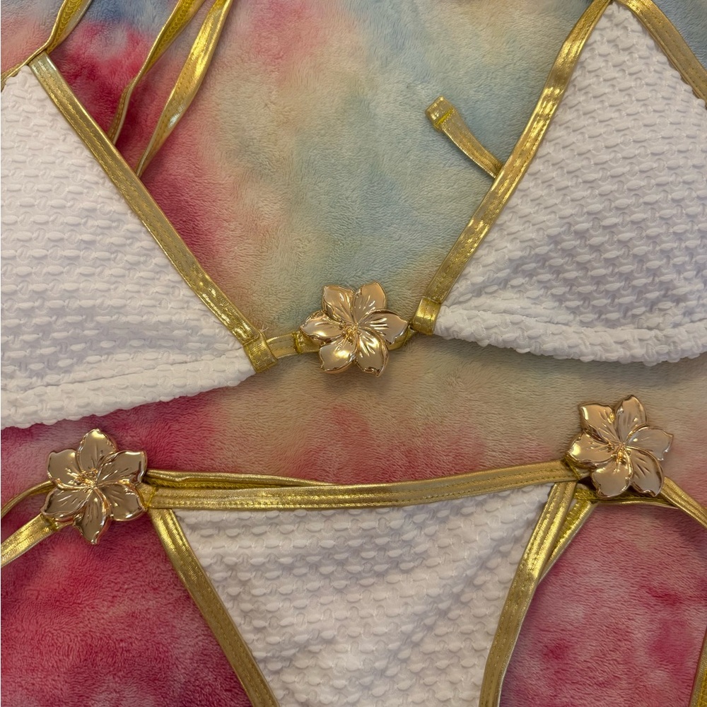 Gold and White Floral Bikini Set